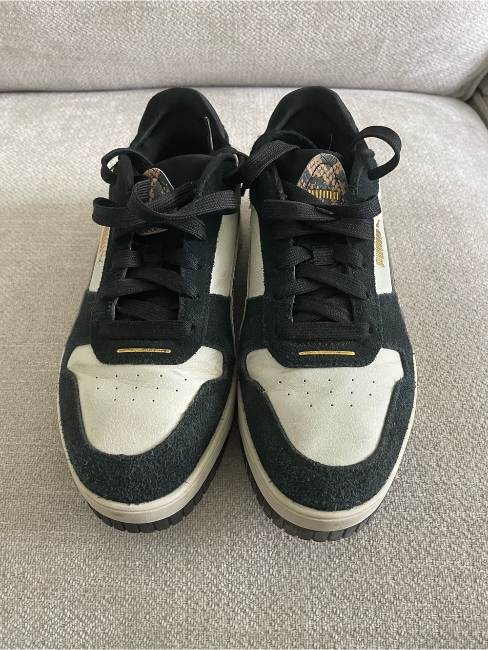 Puma Women’s Black and Cream Sneakers with Snake-Print Accent - Picture 4 of 5